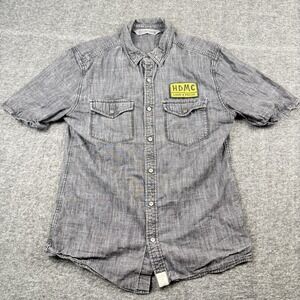 Harley-Davidson Shirt Mens Medium Gray HDMC Loud Proud Western Motorcycle Button